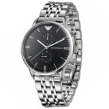 Emporio Armani Gianni Chronograph Black Dial Silver Steel Strap Watch For Men - AR80009 Authentic Buy Shop Now