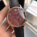 Emporio Armani Classic Chronograph Burgundy Dial Brown Leather Strap Watch For Men - AR1890 Authentic Buy Shop Now