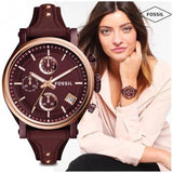 Fossil Original Boyfriend Sport Chronograph Maroon Dial Maroon Leather Strap Watch for Women - ES4114 Authentic Buy Shop Now