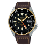 Seiko 5 Sports SKX GMT Automatic Mocha Black Dial Brown Leather Strap Watch For Men - SSK036K1 Authentic Buy Shop Now