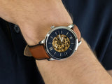 Fossil Neutra Automatic Luggage Skeleton Blue Dial Brown Leather Strap Watch for Men - ME3160 Authentic Buy Shop Now