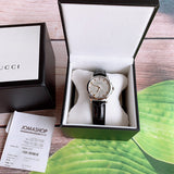Gucci G Timeless Automatic Silver Dial Black Leather Strap Unisex Watch - YA126468 Authentic Buy Shop Now