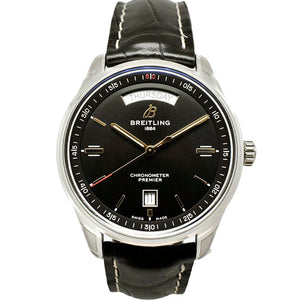 Breitling Premier Automatic 40mm Day & Date Black Dial Black Leather Strap Mens Watch - A45340241B1P2 Authentic Buy Shop Now