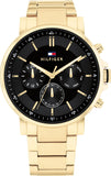 Tommy Hilfiger Tyson Chronograph Black Dial Gold Steel Strap Watch For Men - 1710589 Authentic Buy Shop Now