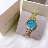 Michael Kors Petite Runway Mercer Blue Dial Gold Steel Strap Watch For Women - MK6673 Authentic Buy Shop Now