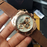 Guess Analog Multifunction White Dial Brown Leather Strap Watch for Men - GW0262G3 Authentic Buy Shop Now