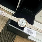 Emporio Armani Classic White Dial Beige Leather Strap Watch For Women - AR11008 Authentic Buy Shop Now