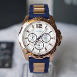 Guess Interpid White & Rose Gold Dial Blue Silicone Strap Watch For Women - W0325L8 Authentic Buy Shop Now
