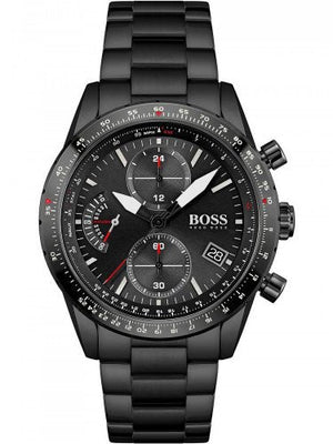 Hugo Boss Pilot Edition Chronograph Black Dial Black Steel Strap Watch for Men - 1513854 Authentic Buy Shop Now
