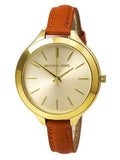 Michael Kors Runway Quartz Gold Dial Orange Leather Strap Watch For Women - MK2275 Authentic Buy Shop Now