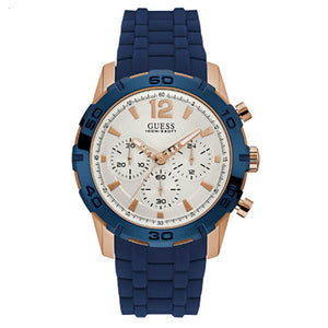 Guess Caliber Chronograph White Dial Blue Silicone Strap Watch for Men - W0864G5 Authentic Buy Shop Now