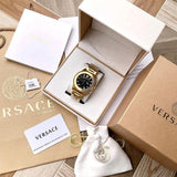 Versace Greca Action Chronograph Black Dial Gold Steel Strap Watch For Men - VE3J00622 Authentic Buy Shop Now