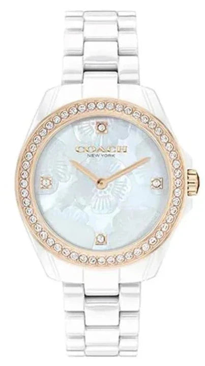 Coach Preston Mother of Pearl White Dial White Steel Strap Watch for Women - 14503662 Authentic Buy Shop Now