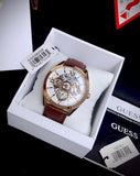 Guess Multi-Function Chronograph White Dial Brown Leather Strap Watch For Men - GW0389G8 Authentic Buy Shop Now