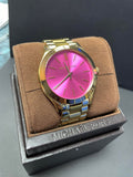 Michael Kors Slim Runway Pink Dial Rose Gold Steel Strap Watch for Women - MK3264 Authentic Buy Shop Now