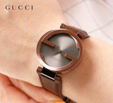 Gucci Interlocking Iconic Brown Dial Brown Leather Strap Watch For Women - YA133207 Authentic Buy Shop Now