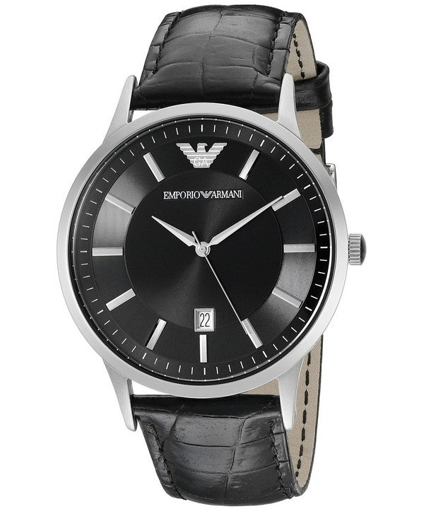 Emporio Armani Renato Black Dial Leather Strap Watch For Men - AR2411 Authentic Buy Shop Now