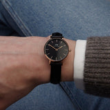 Daniel Wellington Classic Petite Sheffield Black Dial Black Leather Strap Watch For Women - DW00100224 Authentic Buy Shop Now