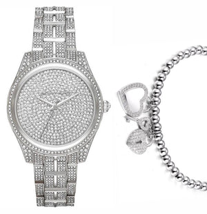 Michael Kors Lauryn Analog Crystals Silver Dial Silver Steel Strap Watch For Women - MK3717 Authentic Buy Shop Now