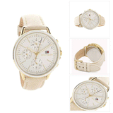 Tommy Hilfiger Carly Silver Dial Cream Leather Strap Watch for Women - 1781790 Authentic Buy Shop Now
