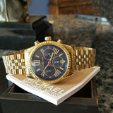 Michael Kors Lexington Chronograph Blue Dial Gold Steel Strap Watch For Women - MK6206 Authentic Buy Shop Now