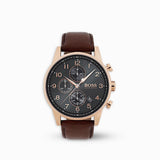 Hugo Boss Navigator Grey Dial Brown Leather Strap Watch for Men - 1513496 Authentic Buy Shop Now