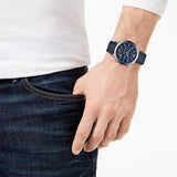 Emporio Armani Renato Chronograph Blue Dial Black Leather Strap Watch For Men - AR11216 Authentic Buy Shop Now