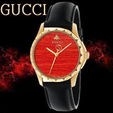 Gucci G Timeless Coral Red Dial Black Leather Strap Watch For Men - YA126464 Authentic Buy Shop Now