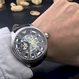 Emporio Armani Meccanico Automatic Black Dial Leather Strap Watch For Men - AR4629 Authentic Buy Shop Now