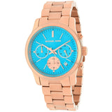 Michael Kors Runway Chronograph Turquoise Dial Rose Gold Steel Strap Watch For Women - MK6164 Authentic Buy Shop Now