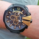 Diesel Mega Chief Chronograph Black Dial Black Steel Strap Watch For Men - DZ4338 Authentic Buy Shop Now