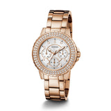Guess Crown Jewel Multifunction Diamonds White Dial Rose Gold Steel Strap Watch For Women - GW0410L3 Authentic Buy Shop Now