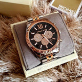 Michael Kors Lexington Chronograph Crystals Black Dial Two Tone Steel Strap Watch for Men - MK8714 Authentic Buy Shop Now