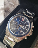 Emporio Armani Sportivo Chronograph Blue Dial Silver Steel Strap Watch For Men - AR6091 Authentic Buy Shop Now