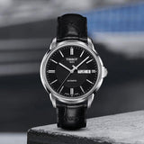Tissot Automatics III Day Date Black Dial Black Leather Strap Watch For Men - T065.430.16.051.00 Authentic Buy Shop Now