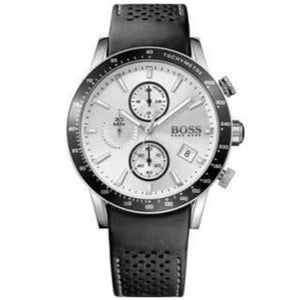 Hugo Boss Rafale Chronograph Quartz Silver Dial Black Leather Strap Watch For Men - 1513403 Authentic Buy Shop Now