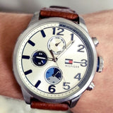 Tommy Hilfiger Jackson Multi-Function Silver Dial Brown Leather Strap Watch for Men - 1791239 Authentic Buy Shop Now