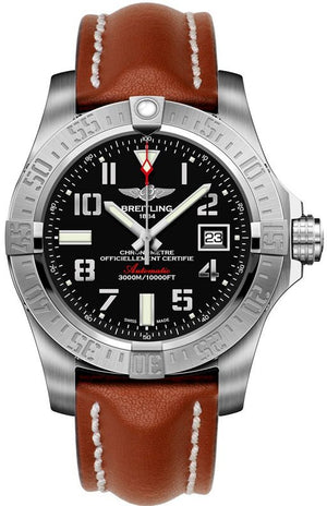 Breitling Avenger II Seawolf Stainless Steel 45mm Volcano Black Leather Strap Mens Watch - A1733110/BC31/434X Authentic Buy Shop Now