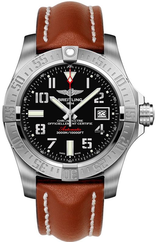 Breitling Avenger II Seawolf Stainless Steel 45mm Volcano Black Leather Strap Mens Watch - A1733110/BC31/434X Authentic Buy Shop Now