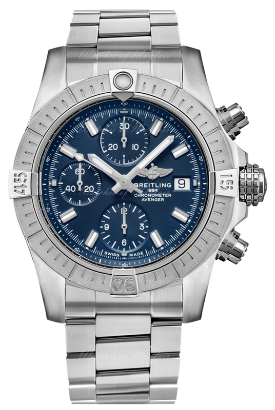 Breitling Avenger Chronograph 45mm Blue Dial Silver Steel Strap Watch for Men - A13317101C1A1 Authentic Buy Shop Now
