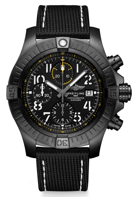 Breitling Avenger Chronograph 45mm Night Mission Black Dial Black Nylon Strap Watch for Men - V13317101B1X1 Authentic Buy Shop Now
