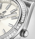 Breitling Chronomat Automatic 36 Diamonds White Dial Silver Steel Strap Watch for Women - A10380591A1A1 Authentic Buy Shop Now