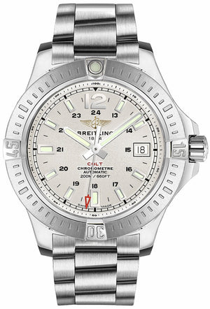 Breitling Colt Automatic Silver Dial Black Leather Mens Watch - A1738811/G791/173A Authentic Buy Shop Now