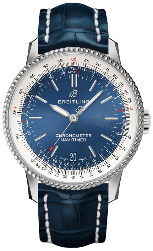 Breitling Navitimer Automatic 38mm Blue Dial Blue Leather Strap Mens Watch - A17325211C1P1 Authentic Buy Shop Now