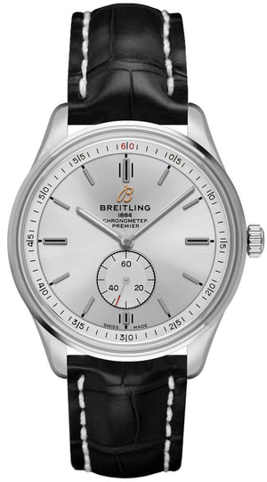 Breitling Premier Automatic 40mm Silver Dial Black Leather Strap Watch for Men - A37340351G1P1 Authentic Buy Shop Now