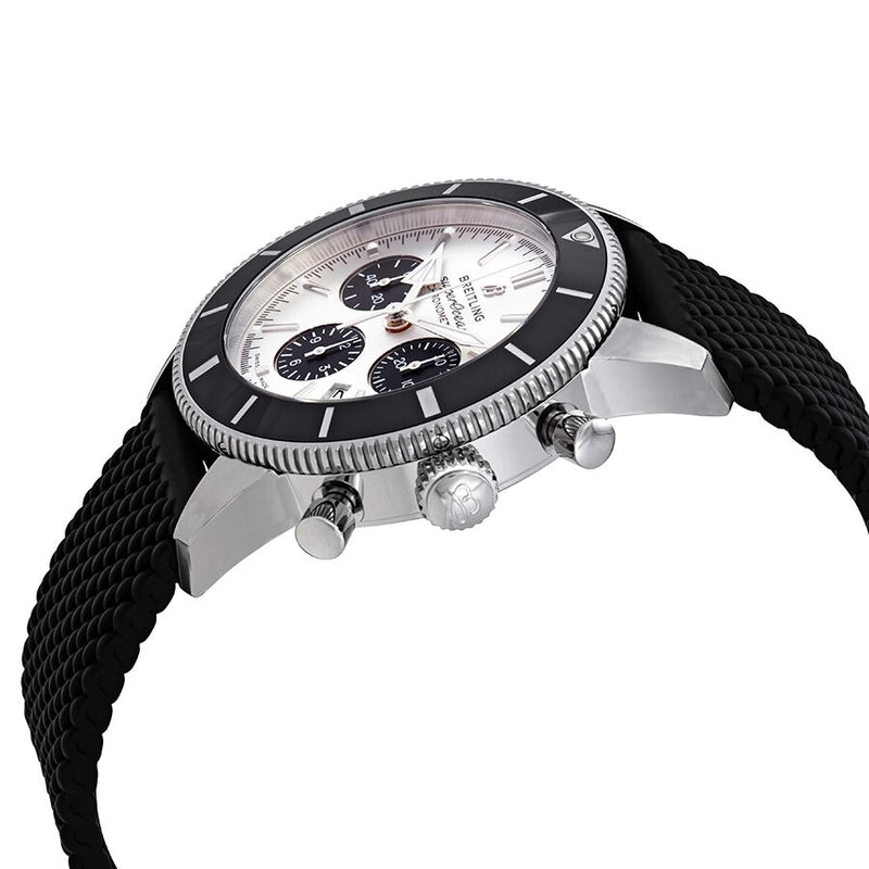 Breitling Superocean Heritage B01 Chronograph 44 Silver Dial Black Mesh Bracelet Watch for Men - AB0162121G1S1 Authentic Buy Shop Now