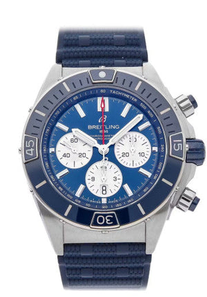 Breitling Super Chronomat B01 44 Blue Dial Blue Rubber Strap Watch for Men - AB0136161C1S1 Authentic Buy Shop Now