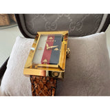 Gucci G-Frame Mother of Pearl Dial Brown Leather Snakeskin Strap Watch For Women - YA147402 Authentic Buy Shop Now