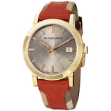 Burberry The City Gold Dial Orange Leather Strap Watch for Women - BU9016 Authentic Buy Shop Now