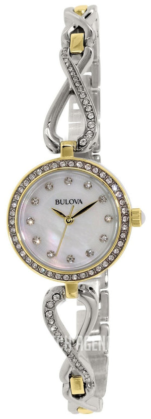 Bulova Analog Crystals Mother of Pearl Dial Silver Steel Strap Watch for Women - 98X109 Authentic Buy Shop Now